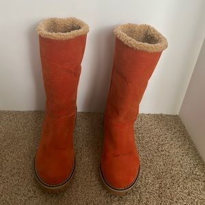 Orange, Fur lined snow boots